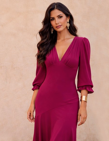 Asymmetrical midi dress with ruffles for elegant wedding guests