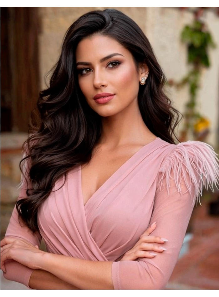 Robe de soirée longue avec manches en tulle et...