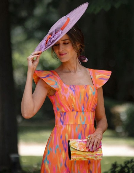 Mauve sinamay guest pamela with orange details