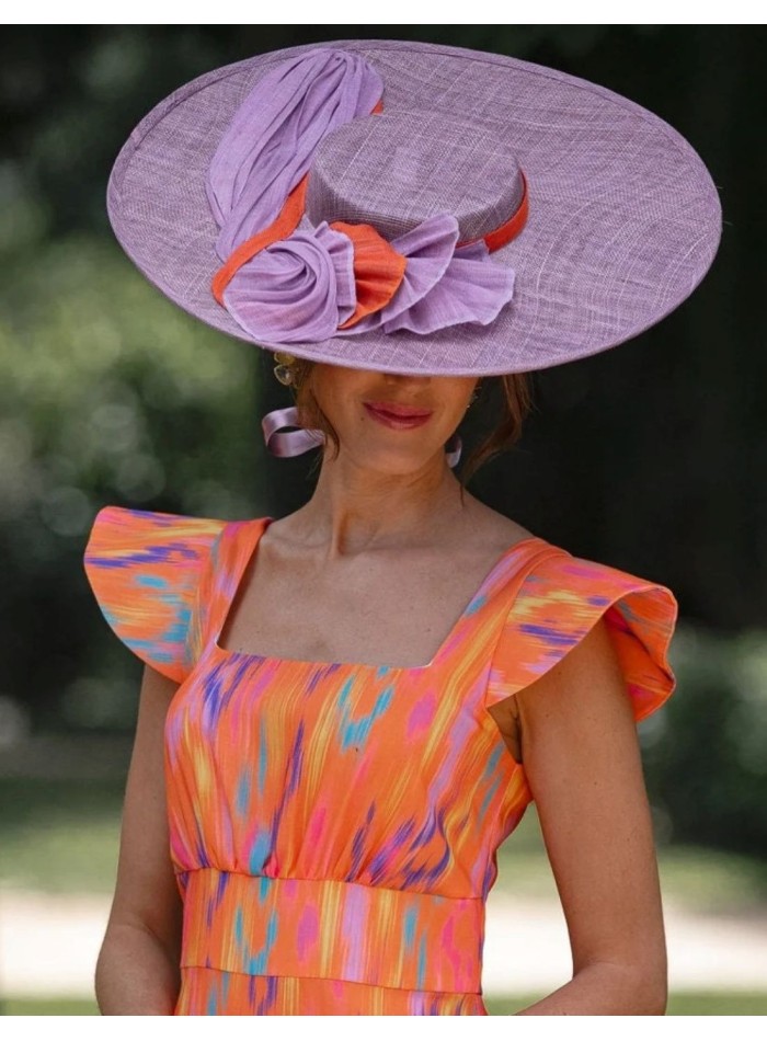 Mauve sinamay guest pamela with orange details