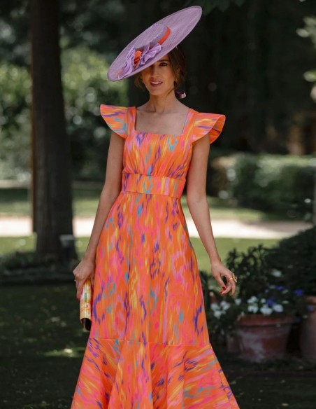 Pamela de sinamay malva con detalles naranja