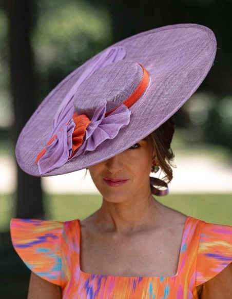 Mauve sinamay guest pamela with orange details