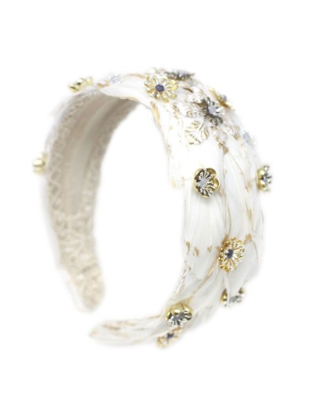 White feather guest headband with jeweled decoration