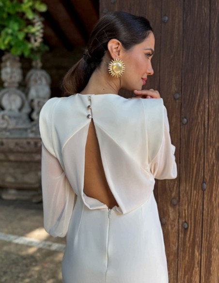 Vestido midi con manga holgada y abertura en la espalda