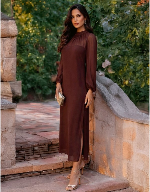 Midi guest dress with chiffon overlay sleeves