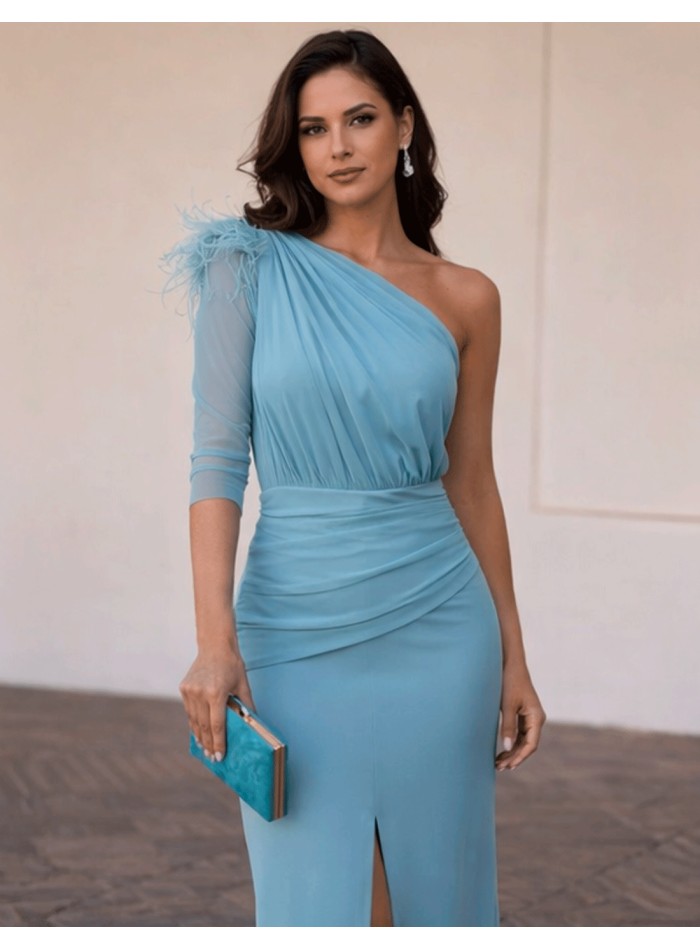 Pastel blue asymmetric midi dress for guest -...