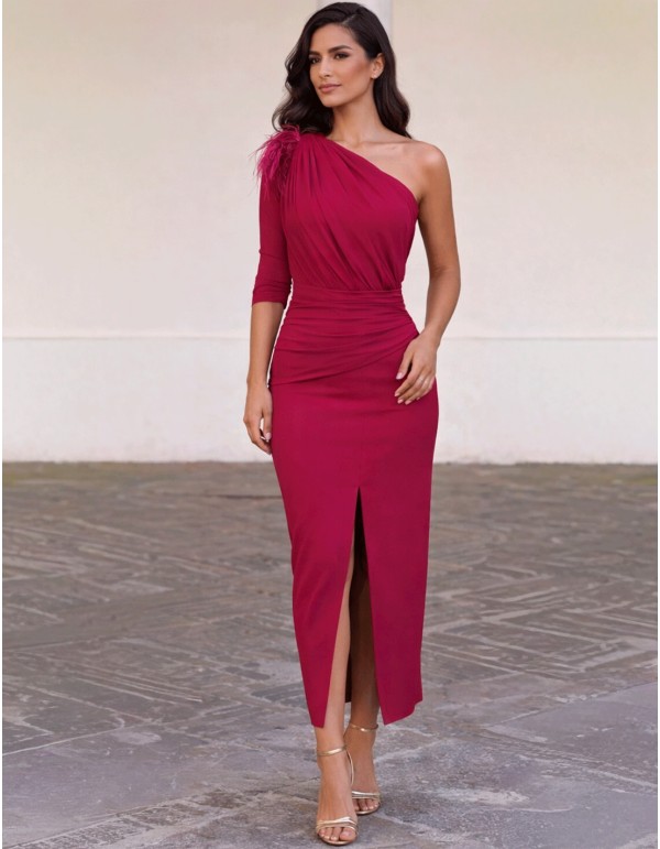 Asymmetrical cherry cherry midi dress for guests