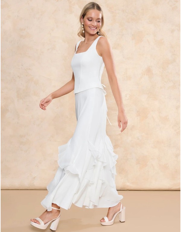 Vaporous chiffon midi bridal skirt with asymmetrical ruffles