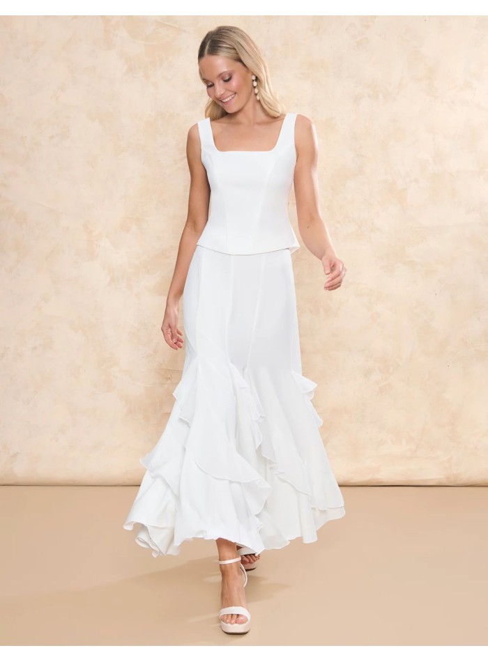 Jupe de mariée midi en mousseline de soie avec...