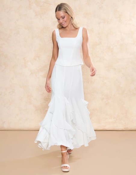 Vaporous chiffon midi bridal skirt with asymmetrical ruffles