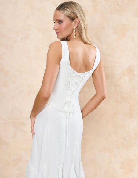 Top de novia con escote cuadrado con costuras verticales