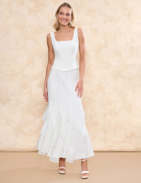 Top de novia con escote cuadrado con costuras verticales