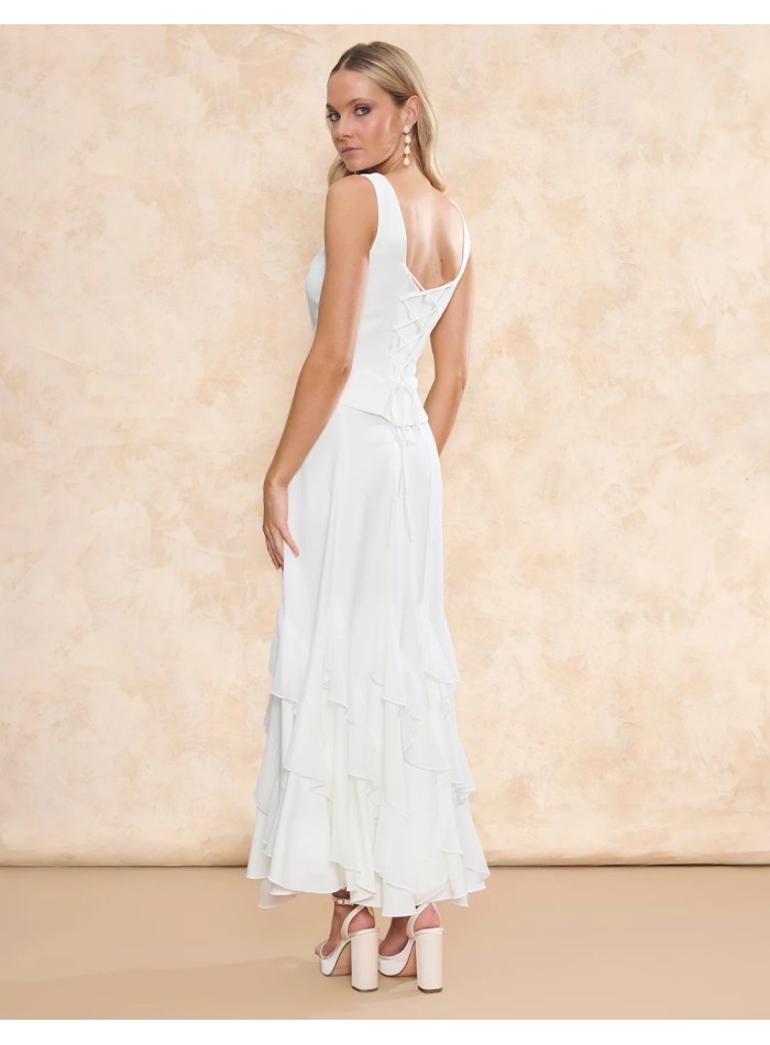 Top de novia con escote cuadrado con costuras verticales