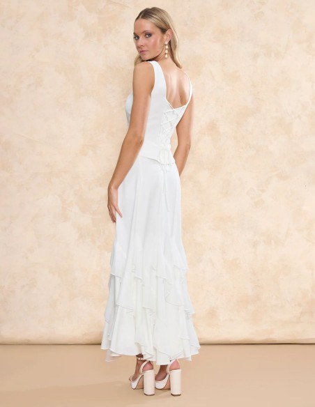 Top de novia con escote cuadrado con costuras verticales