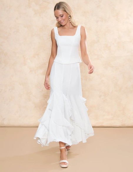 Haut de mariage à encolure carrée avec surpiqûres verticales