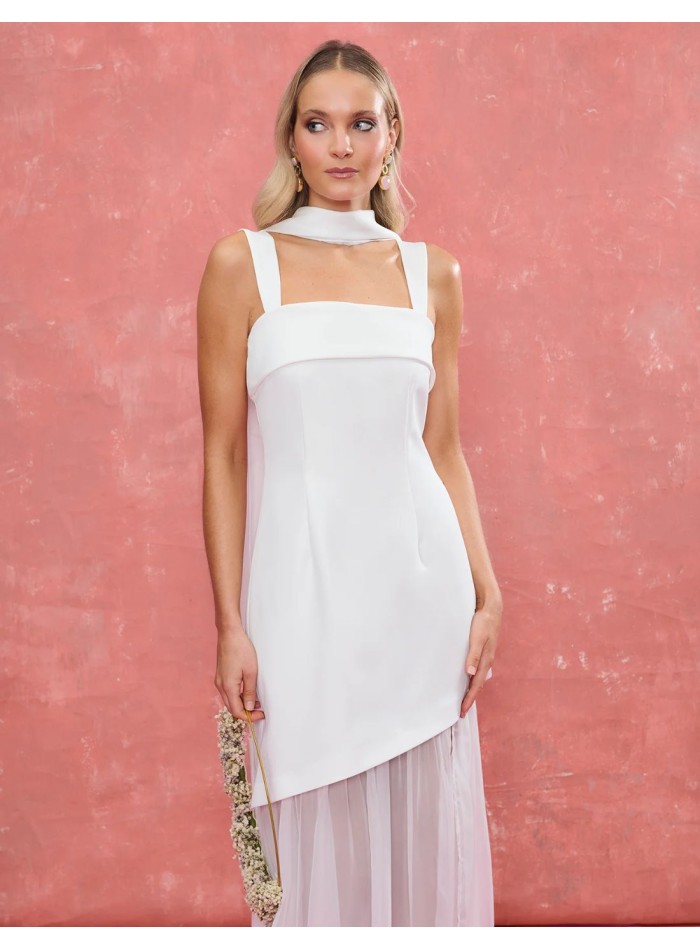 Long white wedding shawl in chiffon fabric