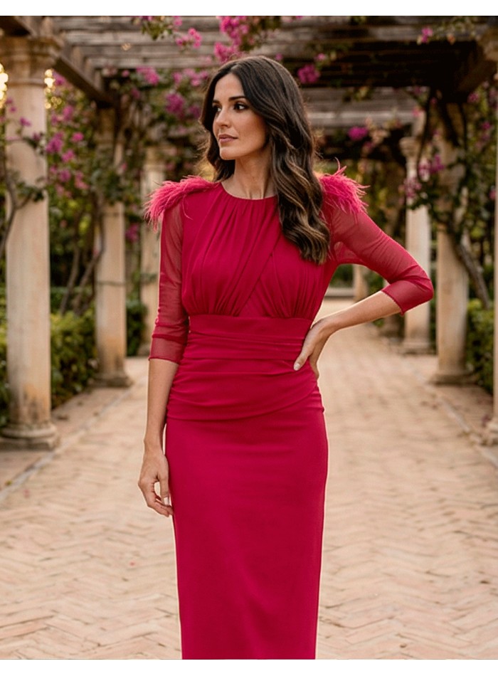 vestido de invitada boda midi en color cereza