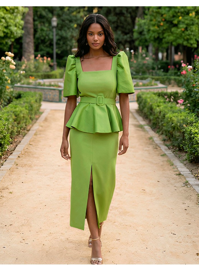Robe de soirée midi avec manches bouffantes et...