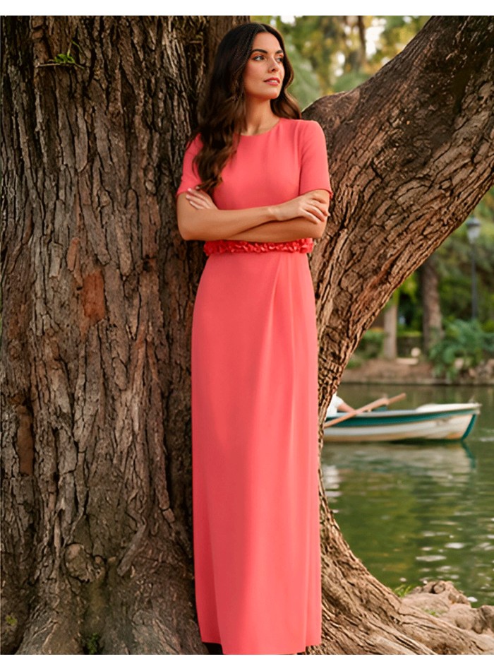 Vestido de fiesta largo de tirante ancho con sobrecamisa para madrinas