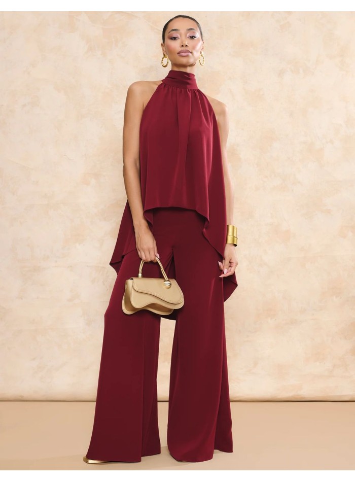 Maroon palazzo cut high-waist guest pants