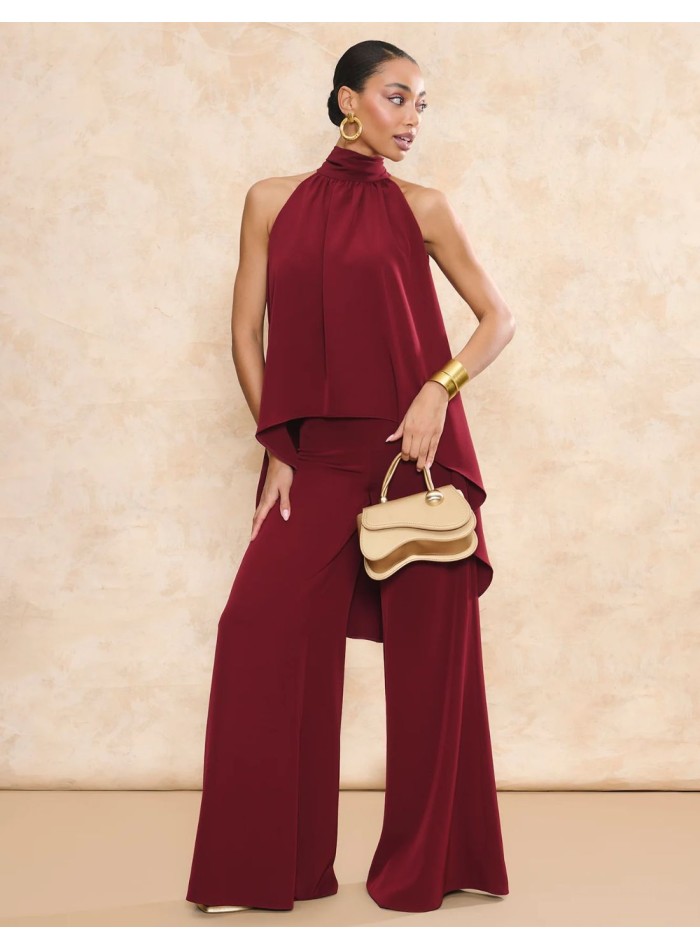 Pantalon de coupe palazzo taille haute marron