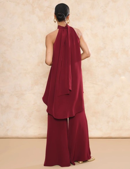 Maroon palazzo cut high-waist guest pants