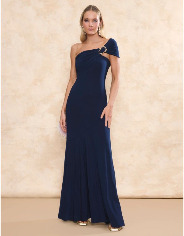 Robe de soirée longue en maille de soie avec encolure...