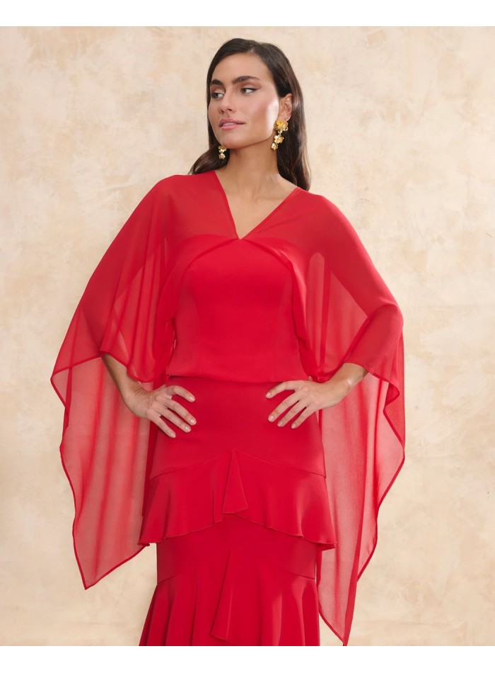 Encolure bustier rouge et châle multipositions
