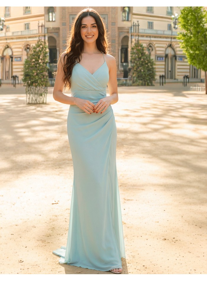 Mint green long gown with thin straps and...