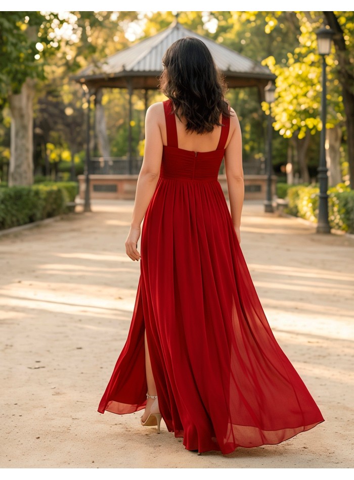Long red party dress with halter neckline,...