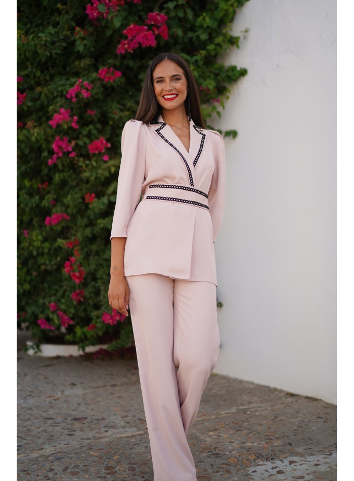 Two-piece set with lacing belt and embroidery...