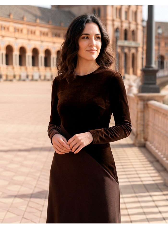 Robe d'invité midi marron avec tissu combiné de...