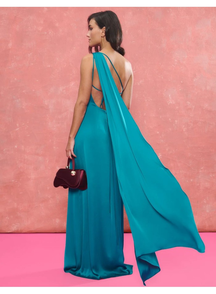Robe d'invité longue turquoise avec encolure...