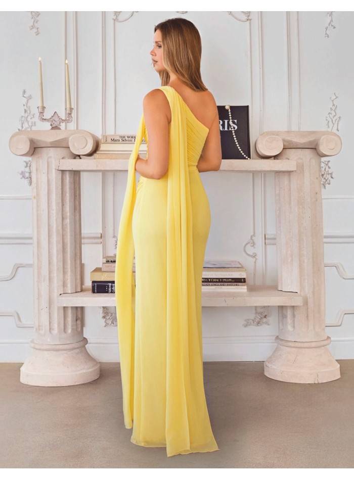 vestido largo amarillo para invitada a bodas y damas de honor