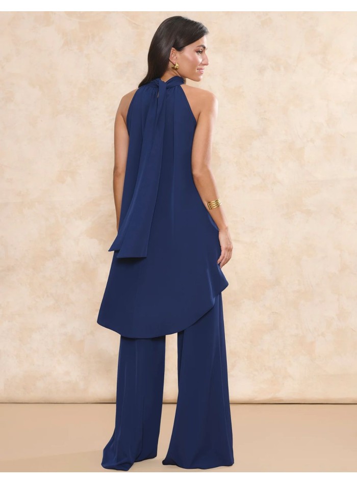 High-waist navy guest pants with palazzo cut