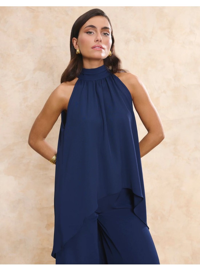 Multi-position navy blue halter-neck halter top...