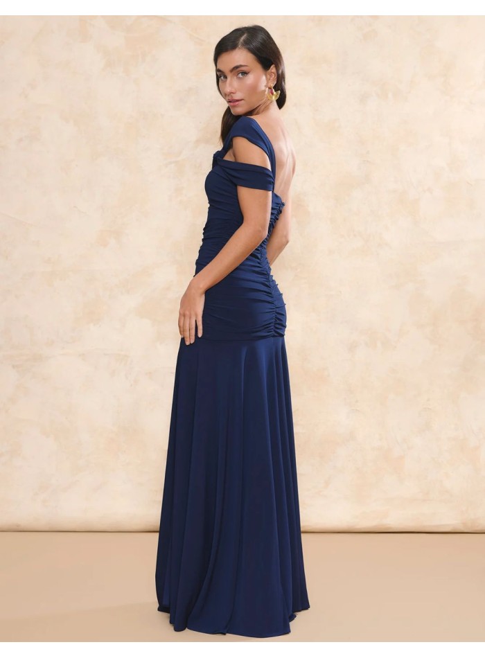 Long blue guest dress with asymmetrical...