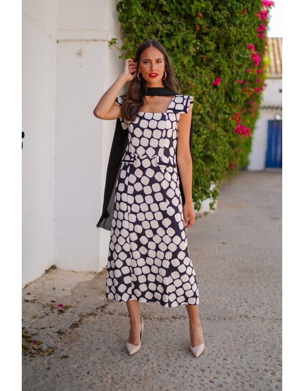 Robe midi imprimée à encolure carrée