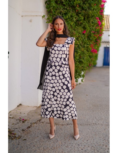 Printed midi dress with square neckline