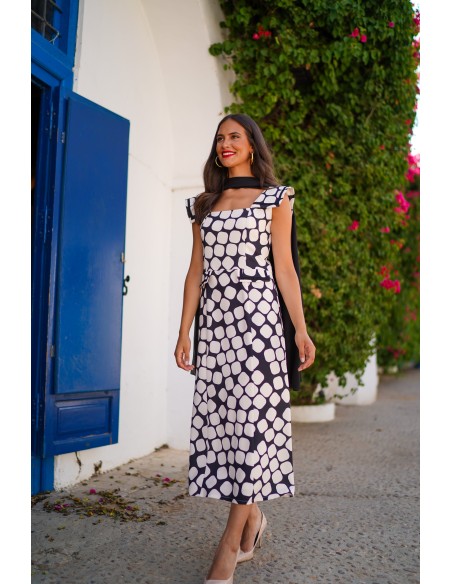 Printed midi dress with square neckline