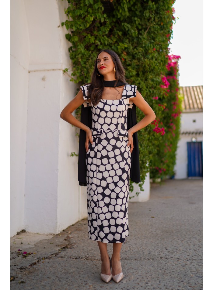 Printed midi dress with square neckline