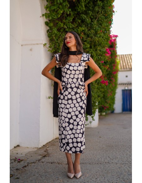 Printed midi dress with square neckline