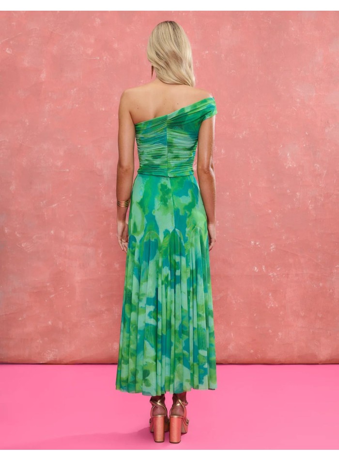 Green printed midi skirt with godets cut and...