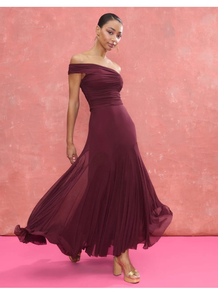 Jupe midi aubergine avec coupe godets