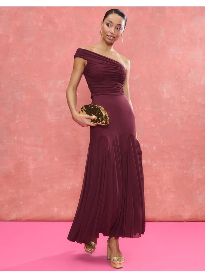 Midi skirt in eggplant color with godets cut