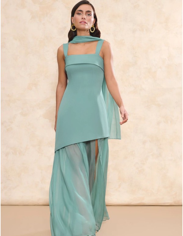 Chal verde empolvado en tejido de gasa 2