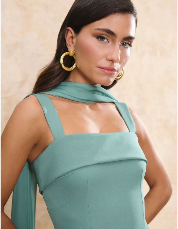 Chal verde empolvado en tejido de gasa