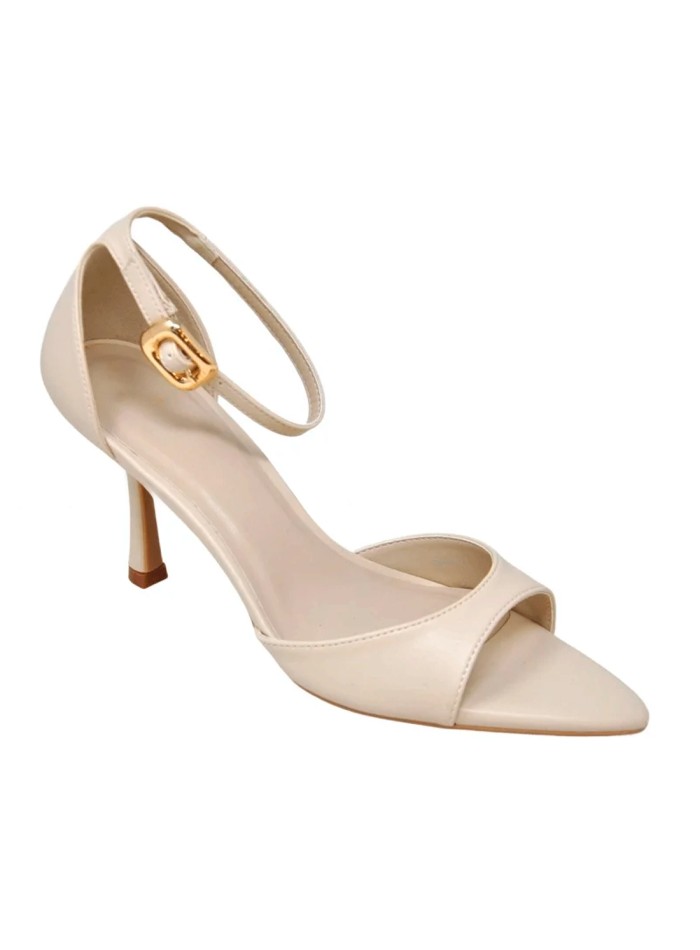 Sandalias beige elegantes abiertas con tacón medio