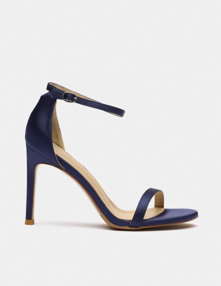 Satin fabric heeled sandal with buckle fastening
