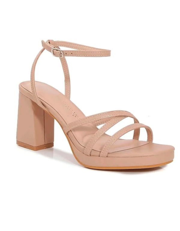 Beige-nude strappy sandals with platform and comfortable... 2
